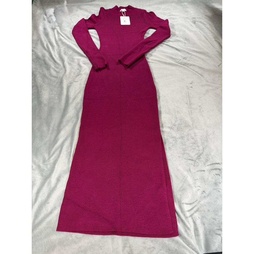 GB Womens Ribbed Mock Neck Side Slit Burgundy Maxi Dress Size XS NWT $59